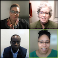 Zoom call with four speakers